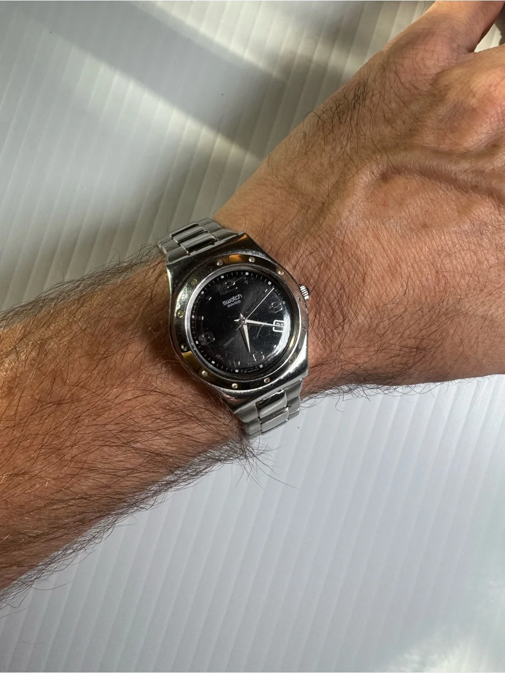 Swatch 2007 Irony “Her Tender Black” stainless steel bracelet and face. YLS433G